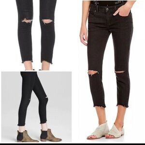 Free People We The Free Shark Bite Raw Hem Distressed Skinny Jeans Black 29